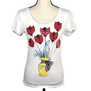 Moschino Women’s White Love Floral Yellow Vase T Shirt US Size 6